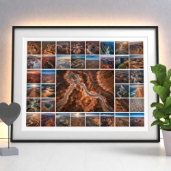 Fotocollage mit vielen Drohnenbildern und Reiseaufnahmen
