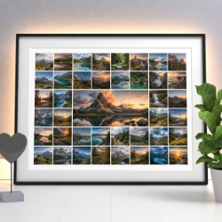 Große Fotocollage mit Bergfotos und Landschaftsbildern